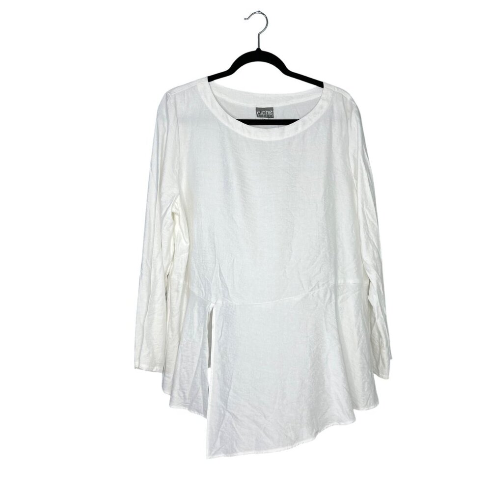 Niche Nilgun Derman Asymmetrical Lightweight Top Size L‎ White Flowy Shirt